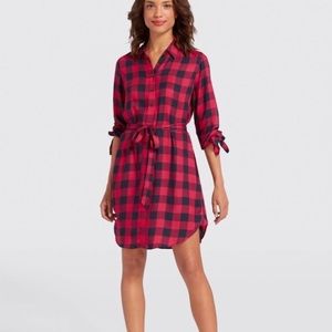 Draper James Buffalo Plaid Tie Sleeve Shirt Dress size 6